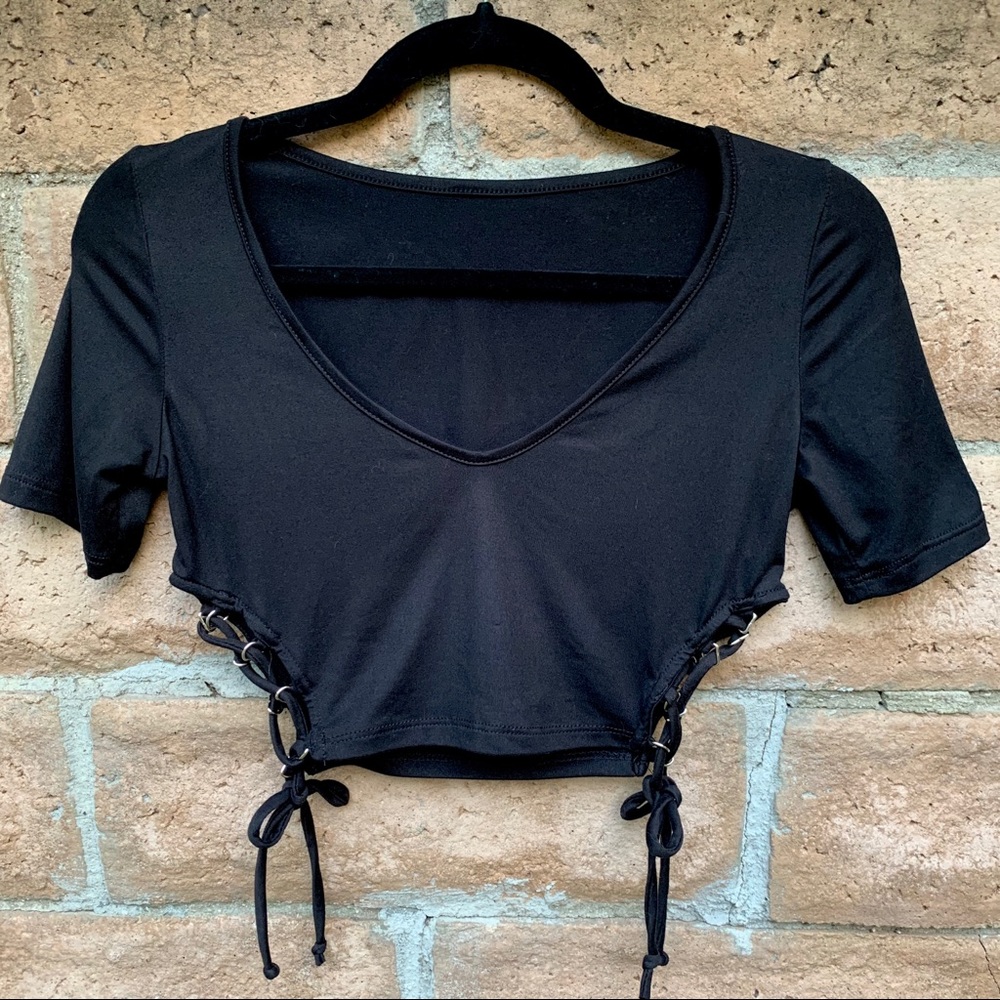 Lace up side crop top